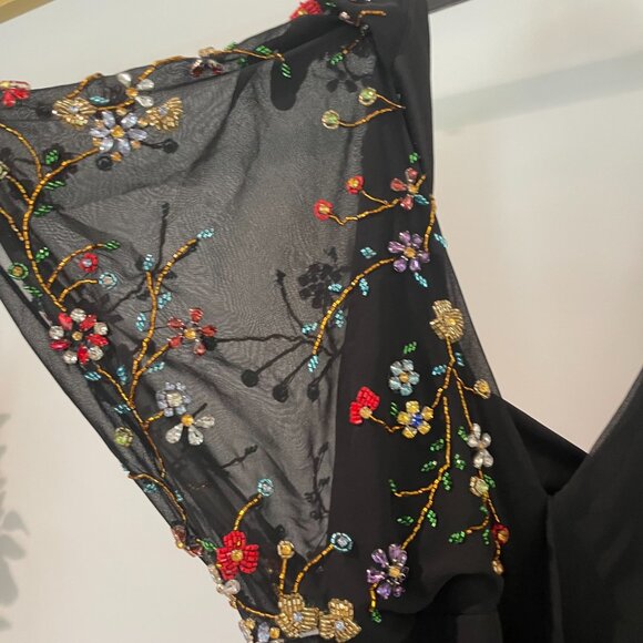 Mac Duggal Faux Wrap Multi Colored Beaded Floral Gown - Picture 10 of 14